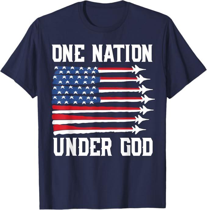 Patriotic One Nation Under God Boy 4th July USA Fighter Jet T-Shirt