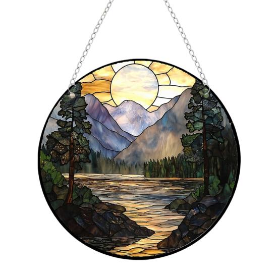 Colorful Acrylic Sun Catcher Scenery/Bird Hanging Ornament, Stained Glass Style Pendant, Double Sided Lightweight Wall Decor Decoration with