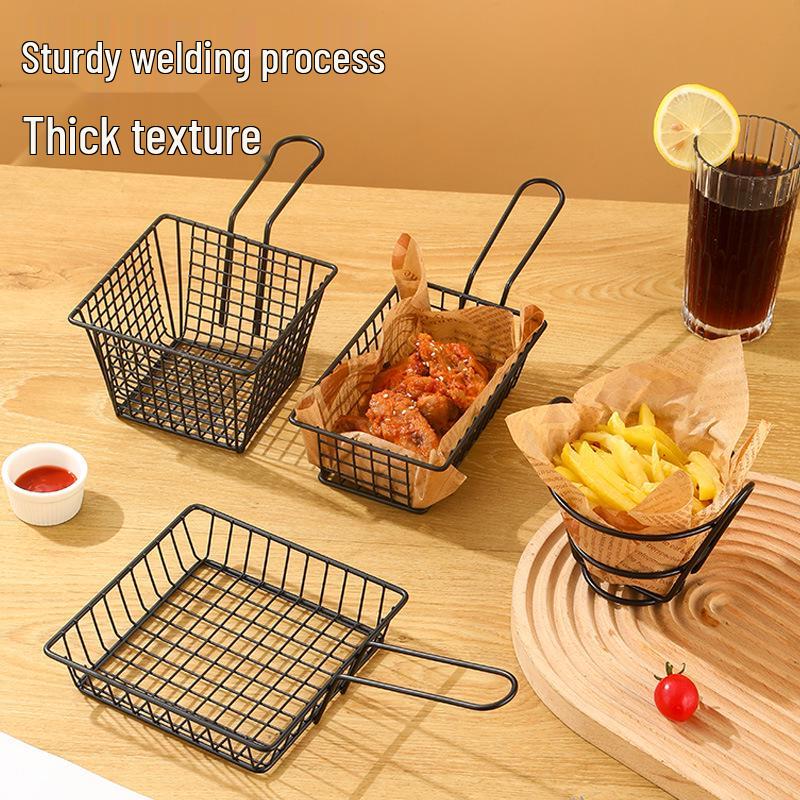 Retro Wrought Iron Snack Basket - French Fry & Fried Chicken Plate for Milk Tea Shops, KTV Bars