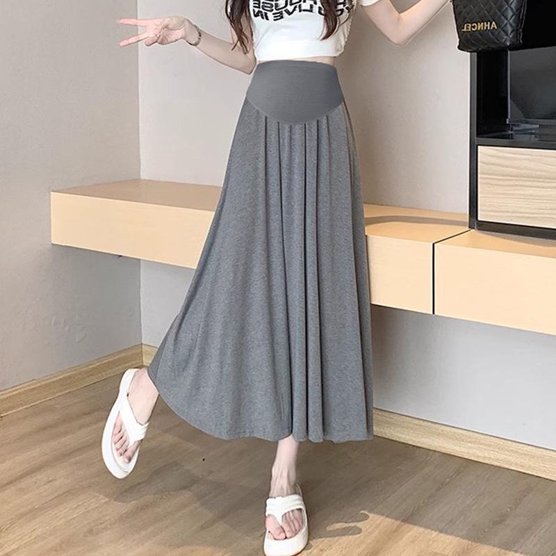 Summer Modal High-Waist A-Line Maternity Dress with Large Hem