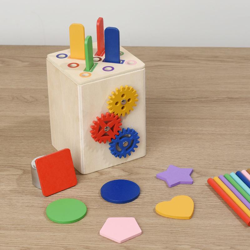 

Children s early education gear target box shape color cognition pairing building block coin box educational wood toy