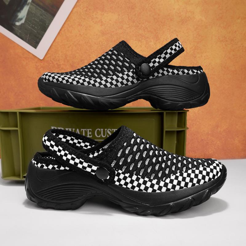 Women Round-toe Half Slippers Breathable Mesh 2 in 1 Slippers Ladies Elastic Casual Walking Shoes Lightweight Slip-ons