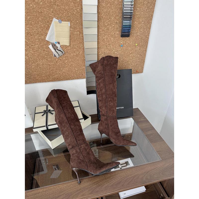 

2025 European and American style suede pointed and thin piled high-heeled boots over the knee 39 темно-коричневого кольору
