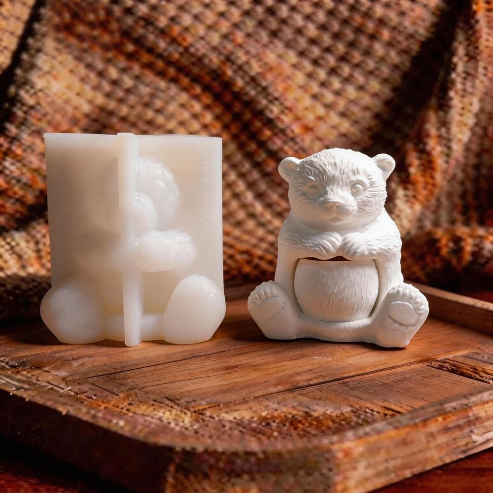 Diy Simple Bear Plaster Decoration Decoration Silicone Mold Can Be Filled With Candle Striped Candlestick Epoxy Mold