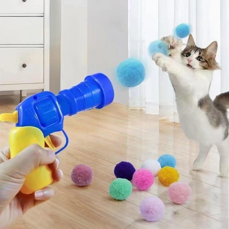 Cat Plush Ball Shooting Gun Relieving Depression Silent Ball Cat Toy Mini Shooting Gun Games Plush Ball Toys Pet Supplies