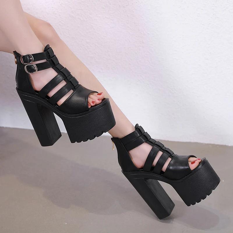 Fashion Women's Sandals 15CM High Heel Sexy Fashion Waterproof Platform Buckle Zipper Breathable Nightclub Party Casual Shoes