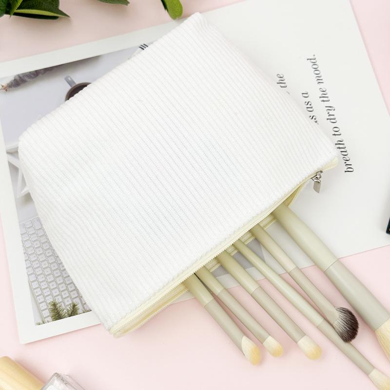 Corduroy Dumpling Makeup Bag with Multiple Compartments, Portable Travel Cosmetic Organizer for Brushes & Toiletries