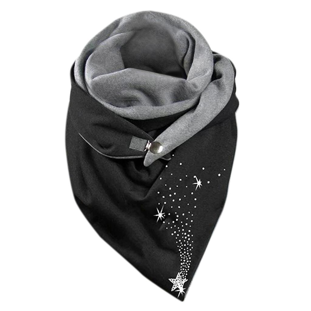 Women Cotton Print Horse Note Rose Star Warm Button Turban Scarf