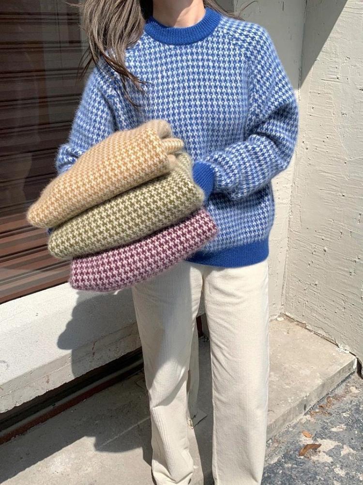 Girls' Autumn New Plush Lazy Style Sub Patterned Versatile Loose Sweater