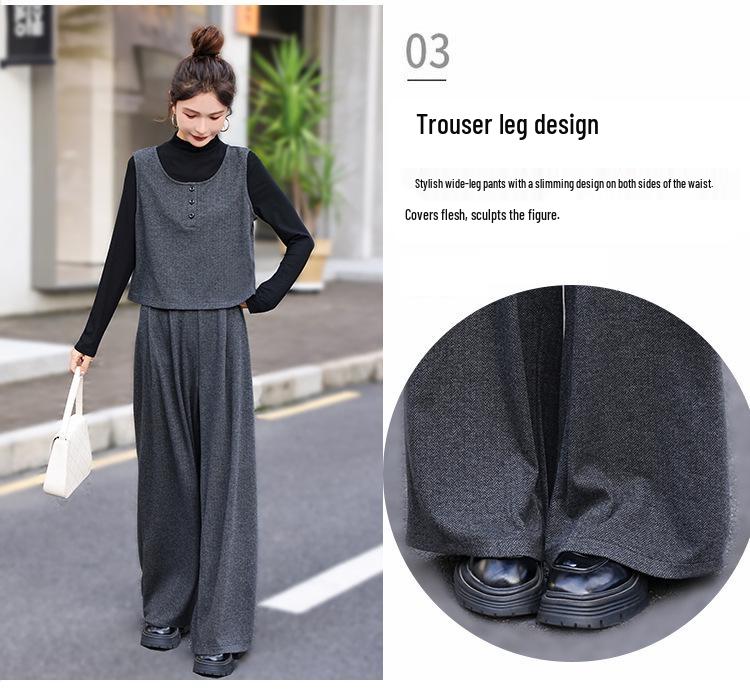 2026 Spring Women's Trendy Three-Piece Set: Stylish Top, Vest & Wide-Leg Pants