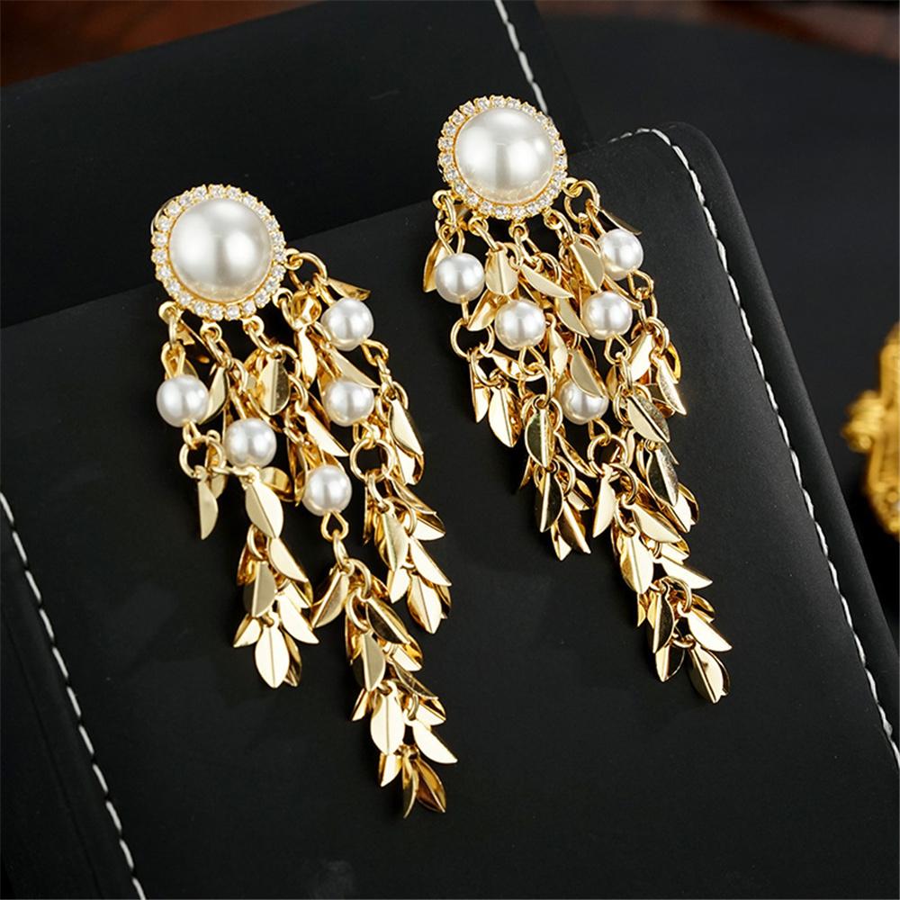 Charm Female White Pear Tree Leaf Drop Dangle Earrings Cute Gold Color Party Jewelry For Women