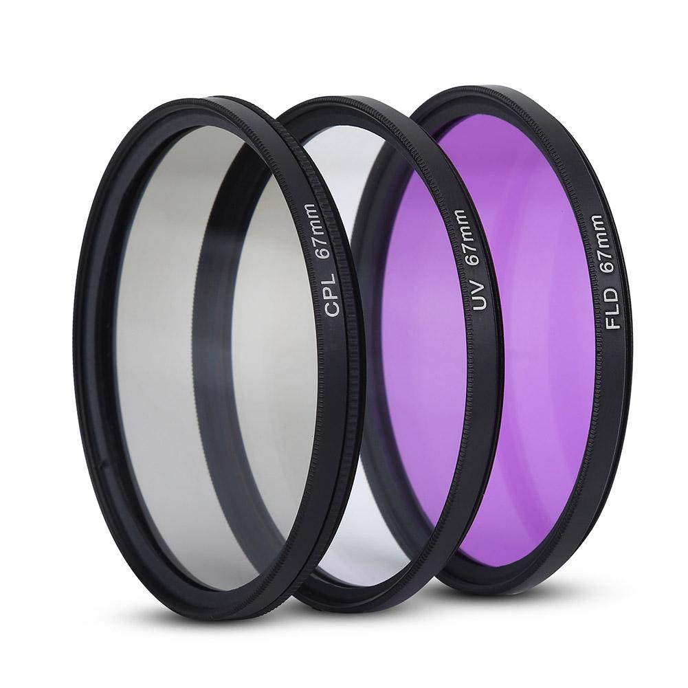 67mm UV CPL FLD Lens Filter Kit with Pouch Lens Cap Hood Photography Accessory