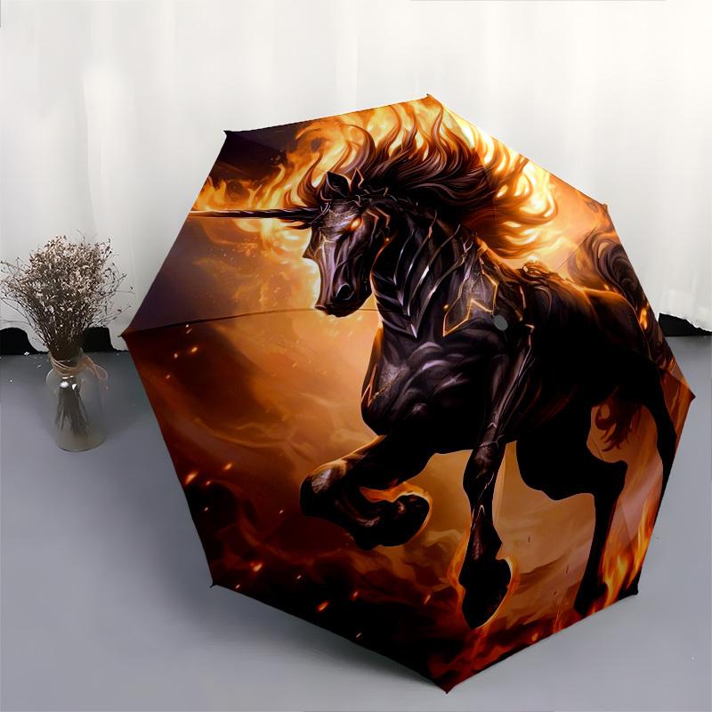 Mythical Beast, Fiery Horse- Automatic umbrella, Four Seasons Portable Folding Umbrella, Suitable for Men and Women, Travel, Daily Compact U