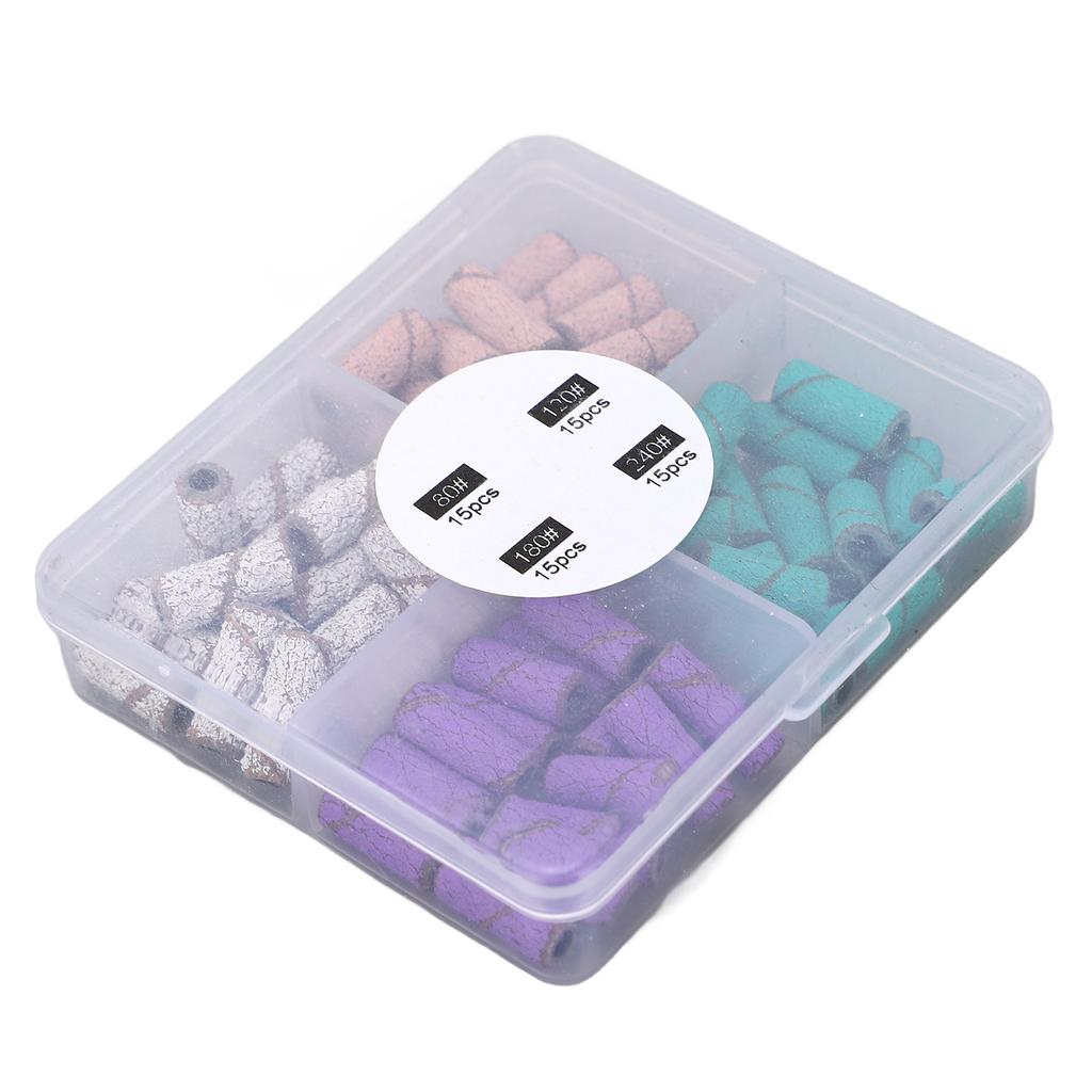 60pcs Nail Art Sanding Caps Dead Skin Removal Manicure Grinding Bands with Mandrel Bit