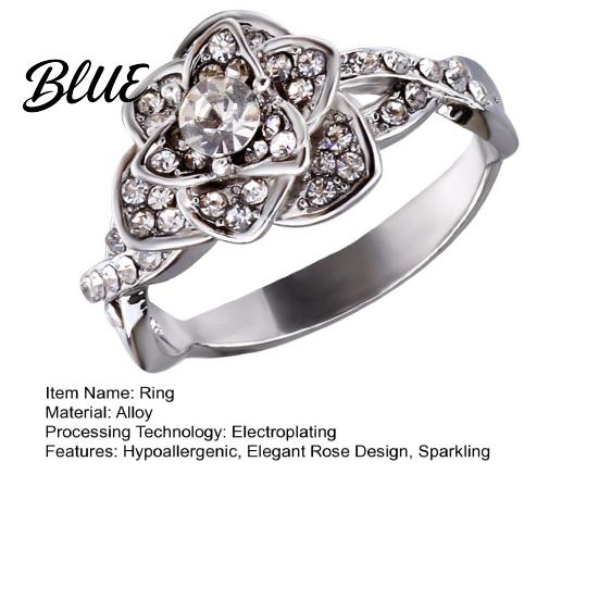Exquisite Flower Ring Women Rose Cubic Zirconia Hypoallergenic Alloy Sparkling