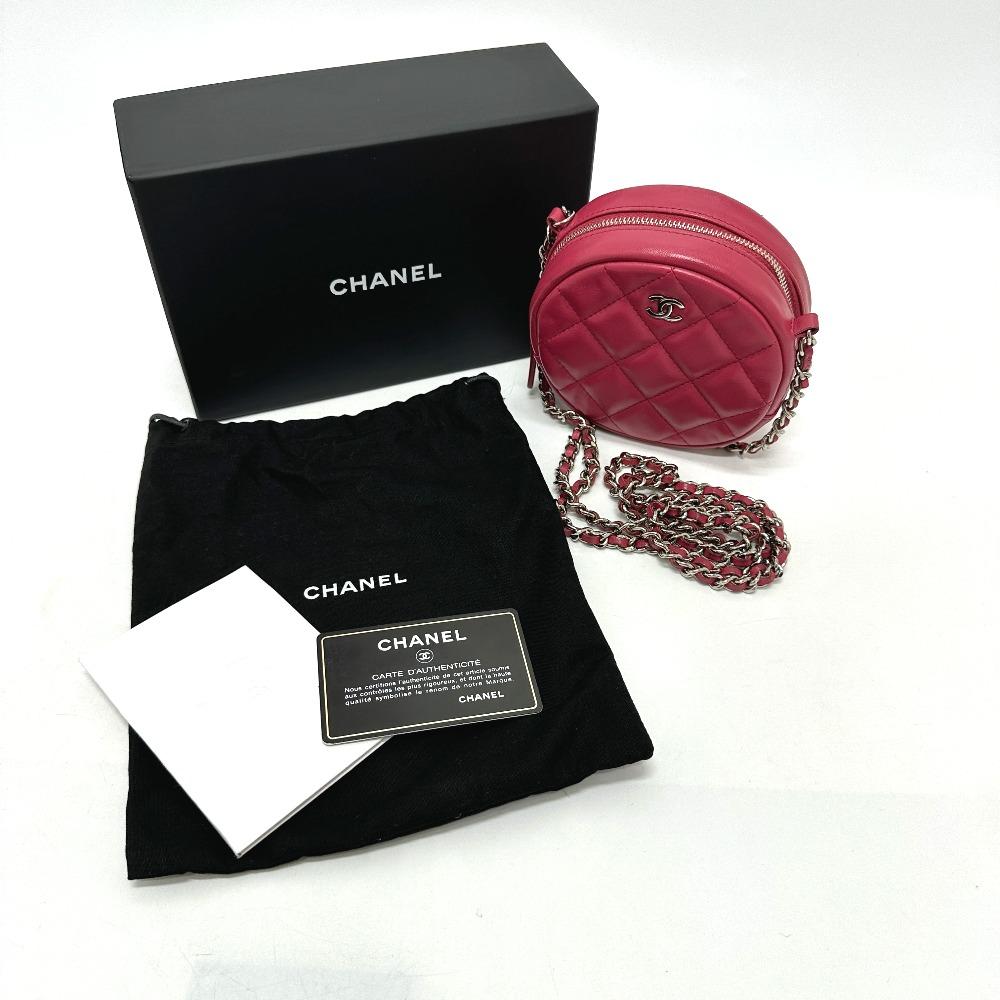 CHANEL CC Mark Round Chain Shoulder Bag Lambskin Leather pink