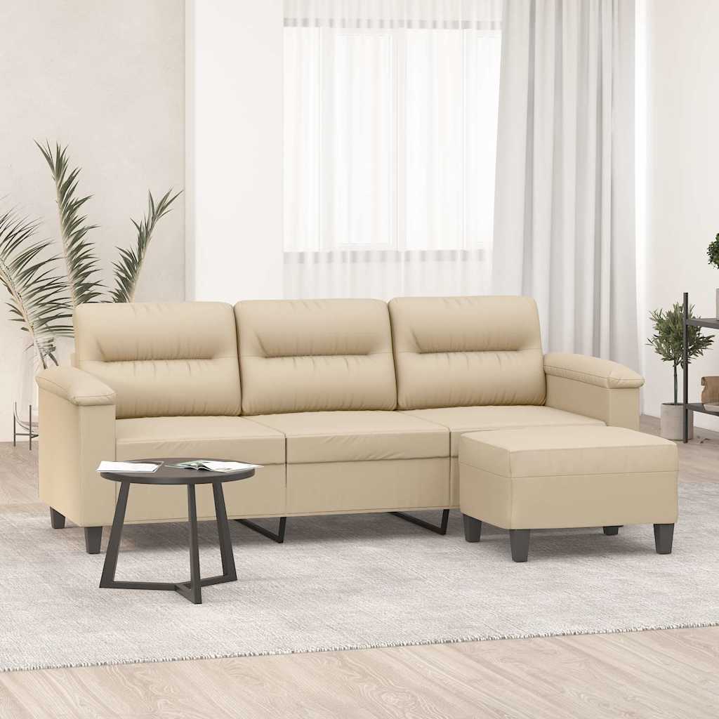 Vidaxl 3-Os. Sofa Z Podnóżkiem, Kremowa, 180 Cm, Obita Mikrofibrą