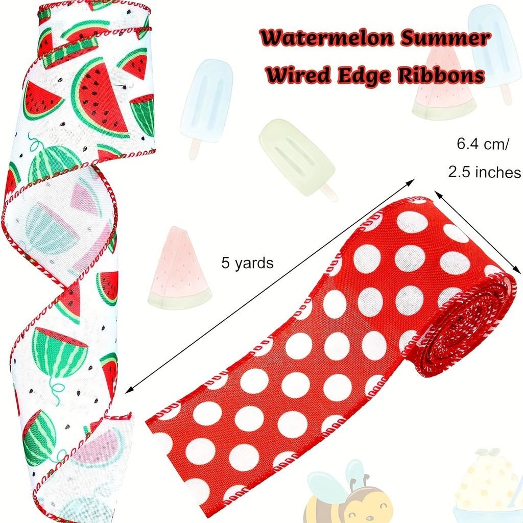 Charming Themed Watermelon Faux Linen Ribbons In Green Checkered Design For Festive Occasions
