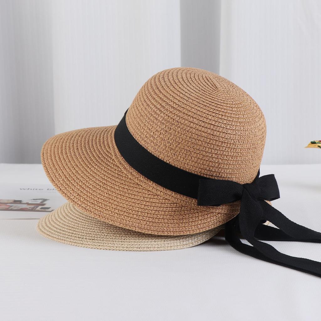 Lace Strap Straw Hat for Summer Sunshade Butterfly Knot Big Edge Beach Hat Female