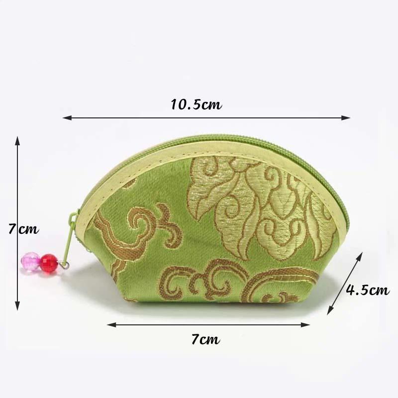 Chinese Brocade Jewelry Pouch Exquisite Handmade Embroidery Zipper Closure Small Storage Bag for Rings Earrings Necklace
