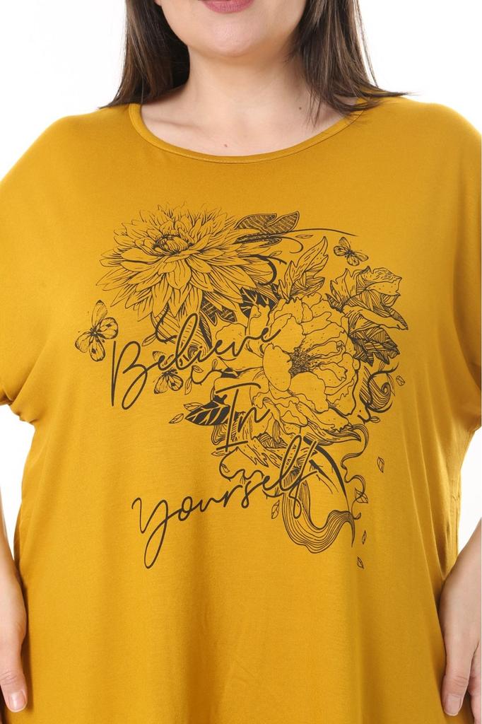 Damen-Bluse in großen Größen, Kleidung in Übergröße, gelbe Bluse mit Blumenmuster