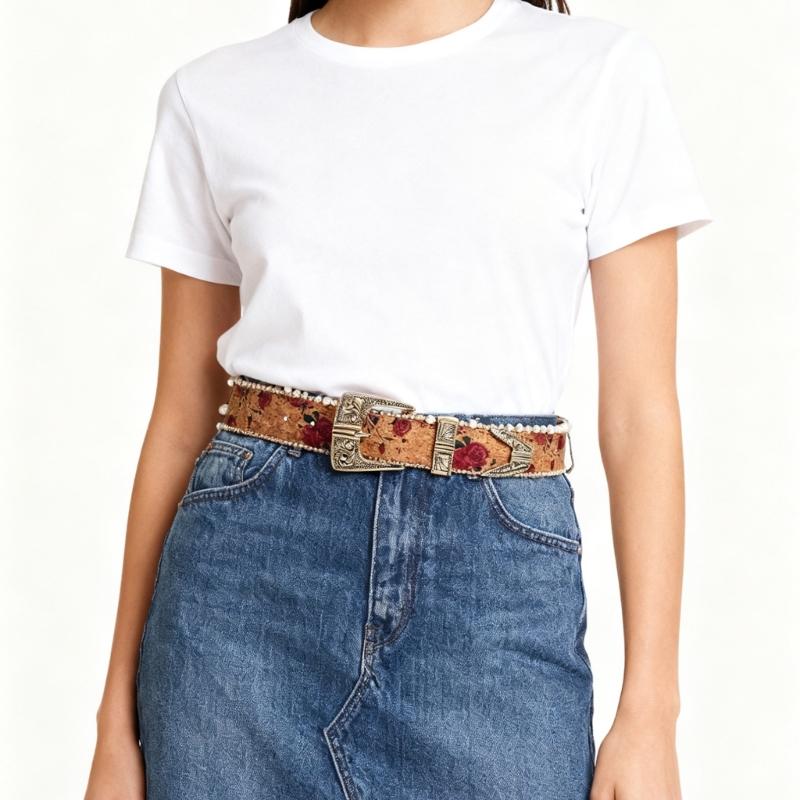 Smooth PU Leather Women's Timeless Belt Modern Rose Design Comfortable Waistband For Daily Use And Extended Wear