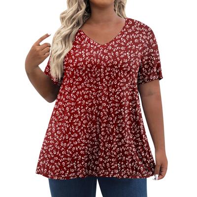 Xl-7XL Tops de Talla Grande para Mujer Camisetas de Manga Corta con Cuello en V Ropa Casual Tops Estampados