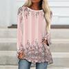 Plus Size Women Spring Floral Printed Comfy Long Sleeve Round Collar T-shirt Casual Baggy Mid Length Tee Tops