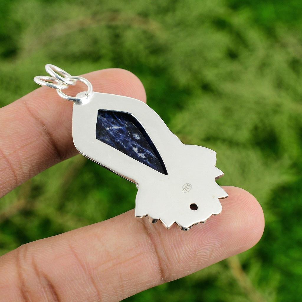 Daughters Day Sale 925 Silver Natural Sodalite Tanzanite Quartz Pendant Jewelry