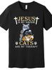 Christian Funny Graphic T-Shirt - Jesus Is Savior Cats Are My Therapy Premium Sh