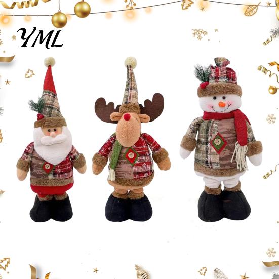 Holiday Tabletop Ornaments for Home Christmas Retractable Leg Plush Doll, Santa Snowman Elk Figures with Soft Fabric Collectibles Adjustable Long Legs