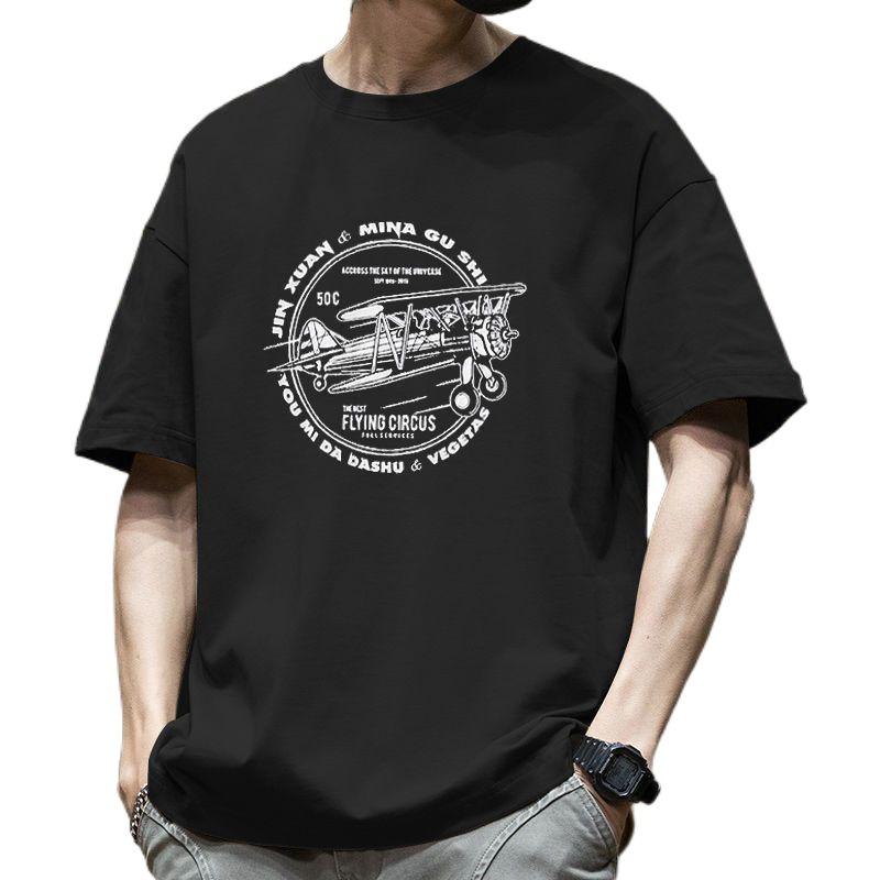 Herren Kurzarm Print Baumwoll T-Shirt Sommer Tops