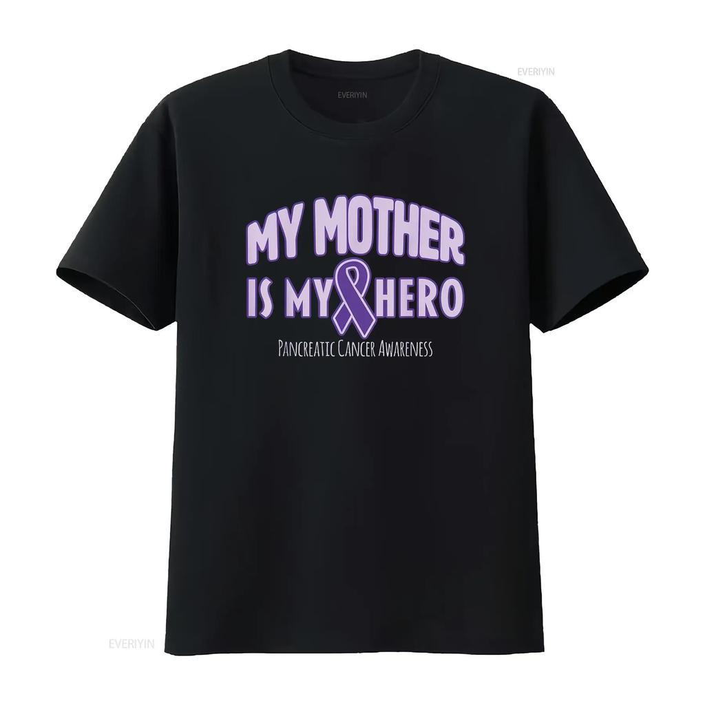 Womens My Mother Is Hero Pancreatic Cancer Awareness T Shirt Black Vintage Washed Slightly Fashion Soft Stylish Homme Graphic