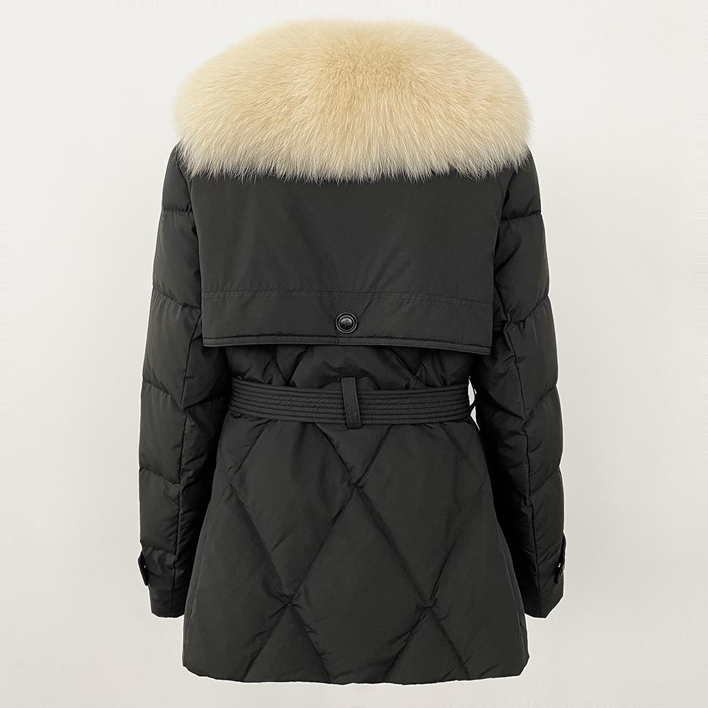 OFTBUY 2024 Winter Jacke Frauen Echt Fox Pelz Kragen Natürliche Dicke Warme Ente Unten Mantel Gürtel Oberbekleidung Streetwear Casual