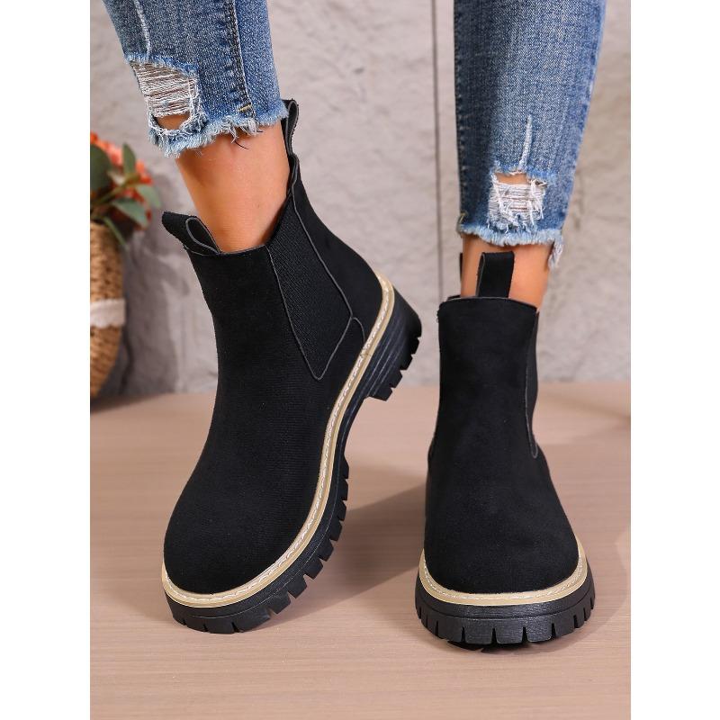 Women's New British Style Ankle High Martin Chelsea Boots Round Toe Winter Simple Thick Soled Boots