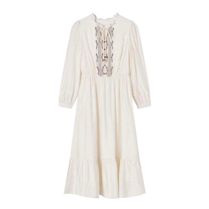 Xiangying Women's Ethnic Embroidered Tie-Neck Dress