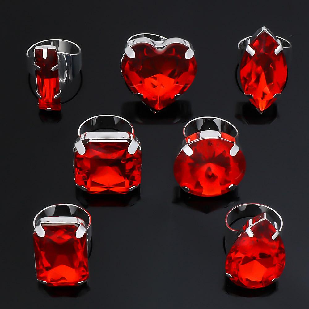 7 Kinds Red Crystal Ring Set Adjustable Women Luxury Jewelry Fashion Charm Rhinestone Ring Accessories Silver Party