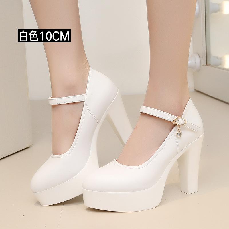 Genuine Leather Women Shoes Pointed Pumps Platform High Heels Fashion Party Wedding Shoes Black Work Shoe Plus Size 32-43