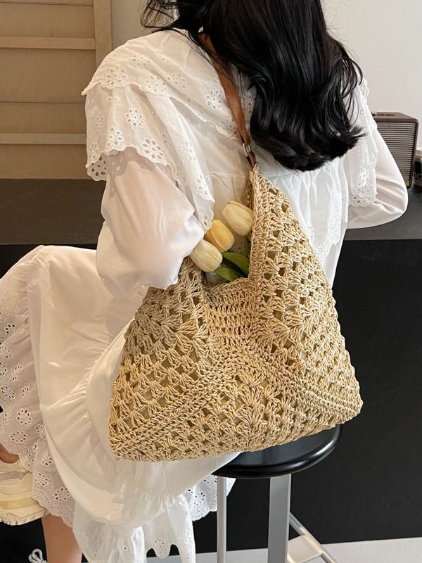 Summer Straw Woven Beach Bag - Large Capacity Shoulder Bag for Travel & Commuting