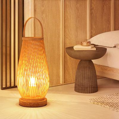 Table Desk Lamp,Night Light Small Rattan Hollow-Out Bamboo Boho Decorative Nightstand Solid Wood Base Lamp for Bedroom,Living