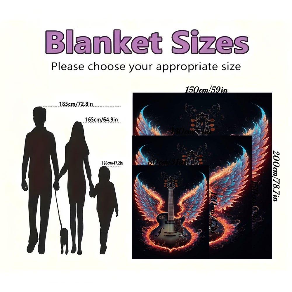 "Angel Wings Electric Guitar - Flame Design"Blanket Flannel Throw Blanket for Sofa, Bed, Travel, Camping, Office
