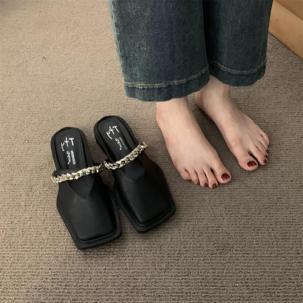 Fashion Bailamos 2024 Summer Design Women Slipper Fashion Slip On Women's Shoes Flats Heel Casual Outdoor Ladies Cover Toe Sandal Shoes