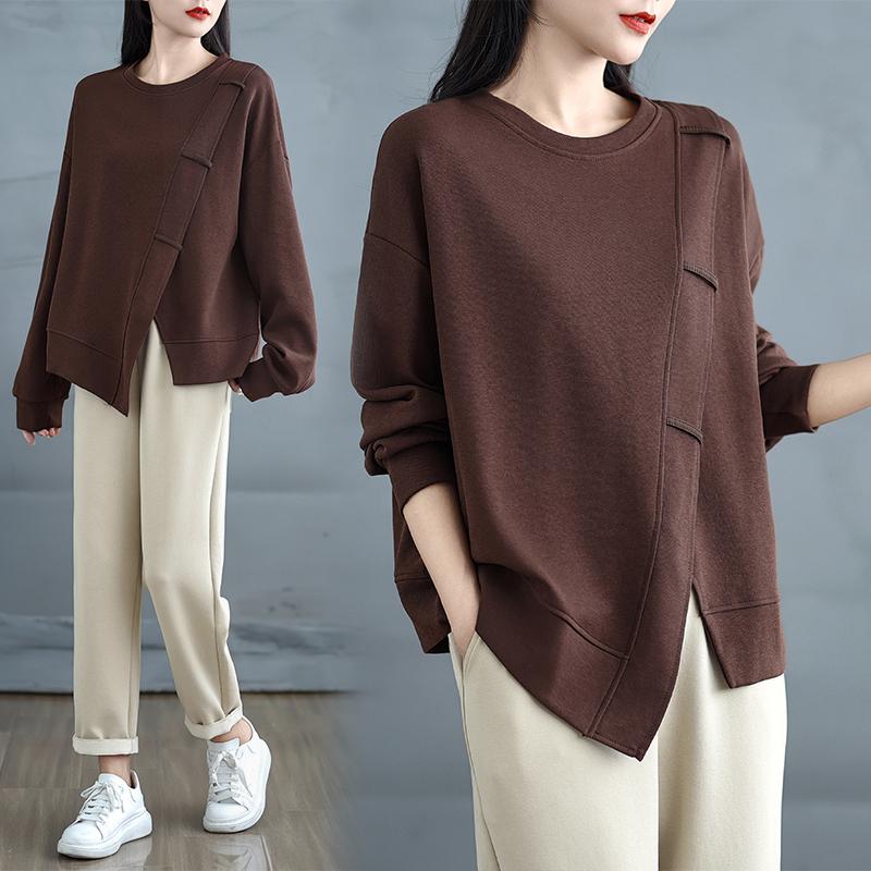 DIMANAF 2024 Pulower Jesienna Bluza T-shirt Kobiety Długi Rękaw Luźny Biały