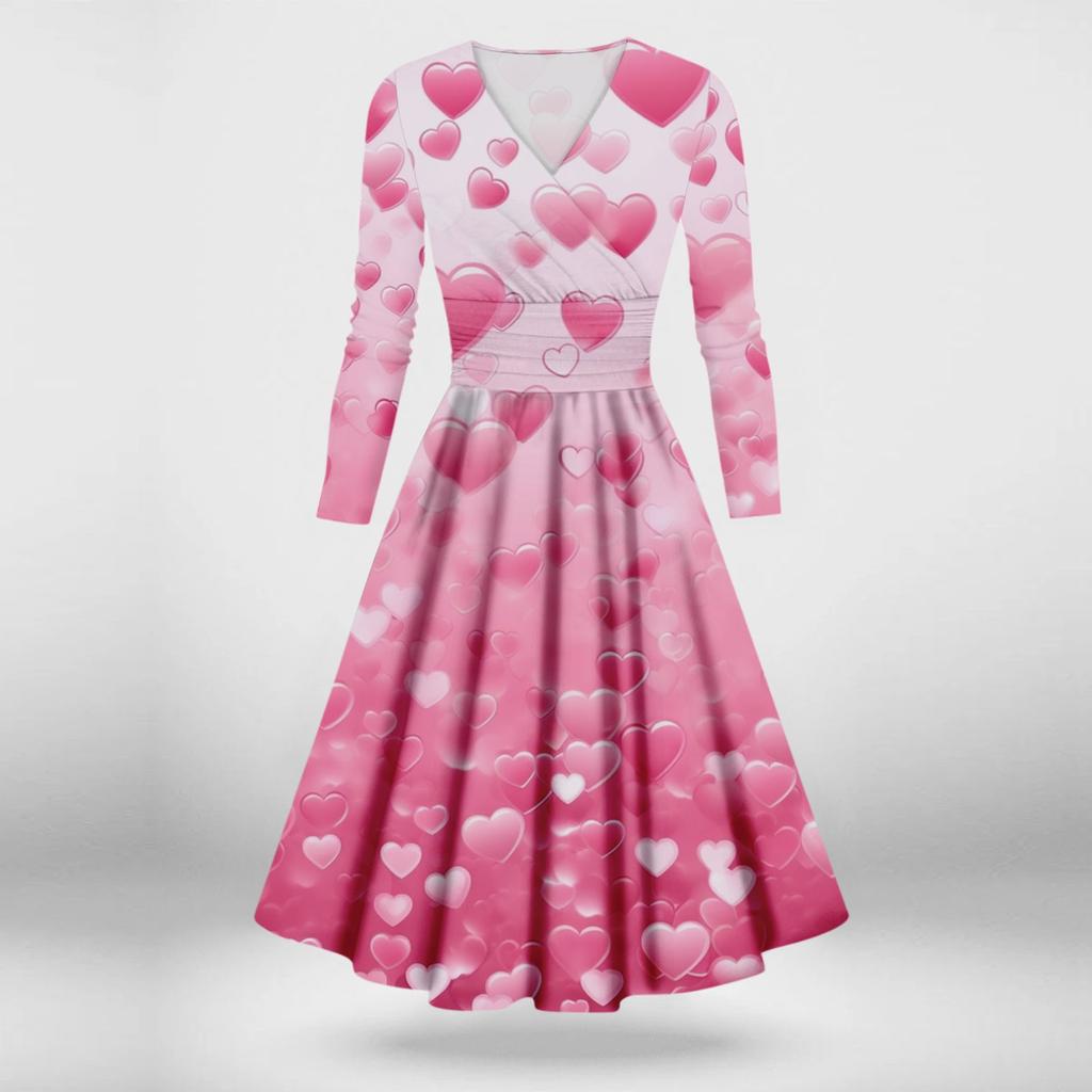 Women's Fashion Casual Valentine's Day Printed Long Sleeve V-Neck Sexy Dresses