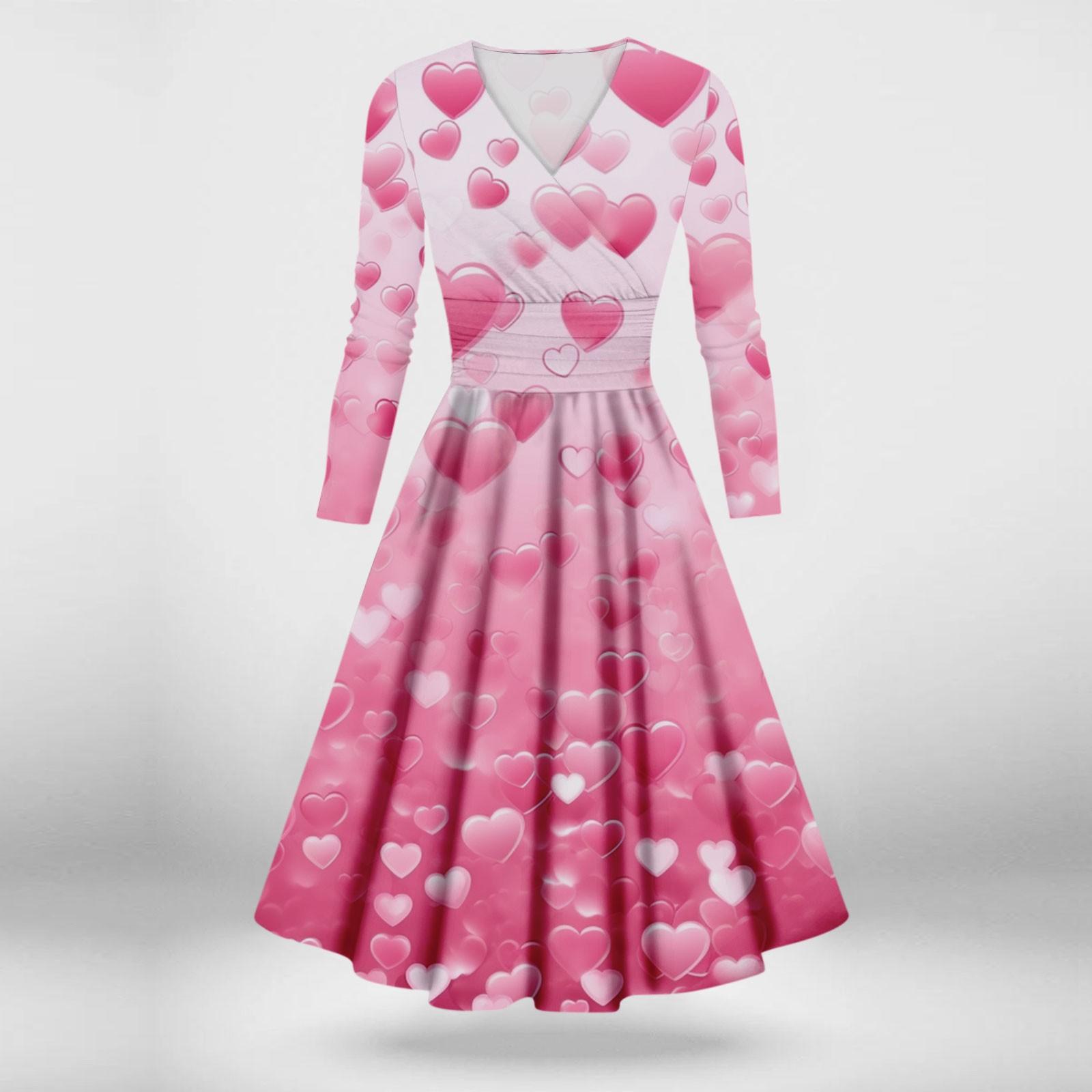 

Женская мода повседневные платья на День святого Валентина с принтом, длинным рукавом и V-образным вырезом, сексуальные платья XXXXXL