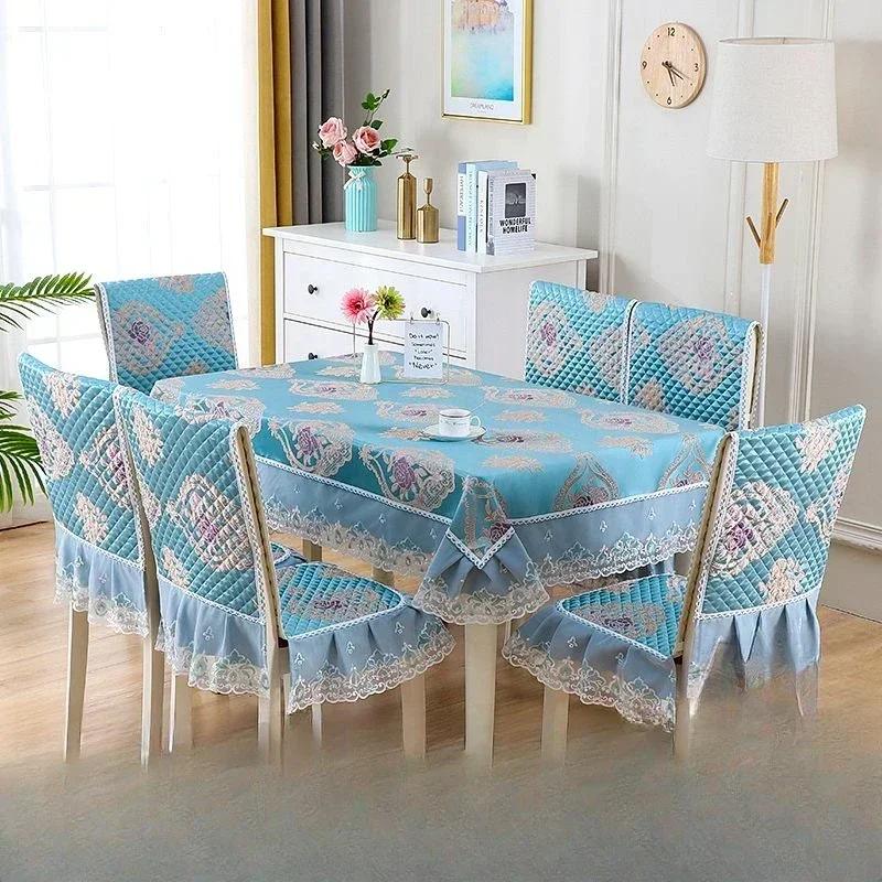 Light Luxury Wave Lace Stolsöverdrag Förtjockad Matbordsduk Kudde Europeisk stil Stor blomma Bordsduk Stolsöverdrag