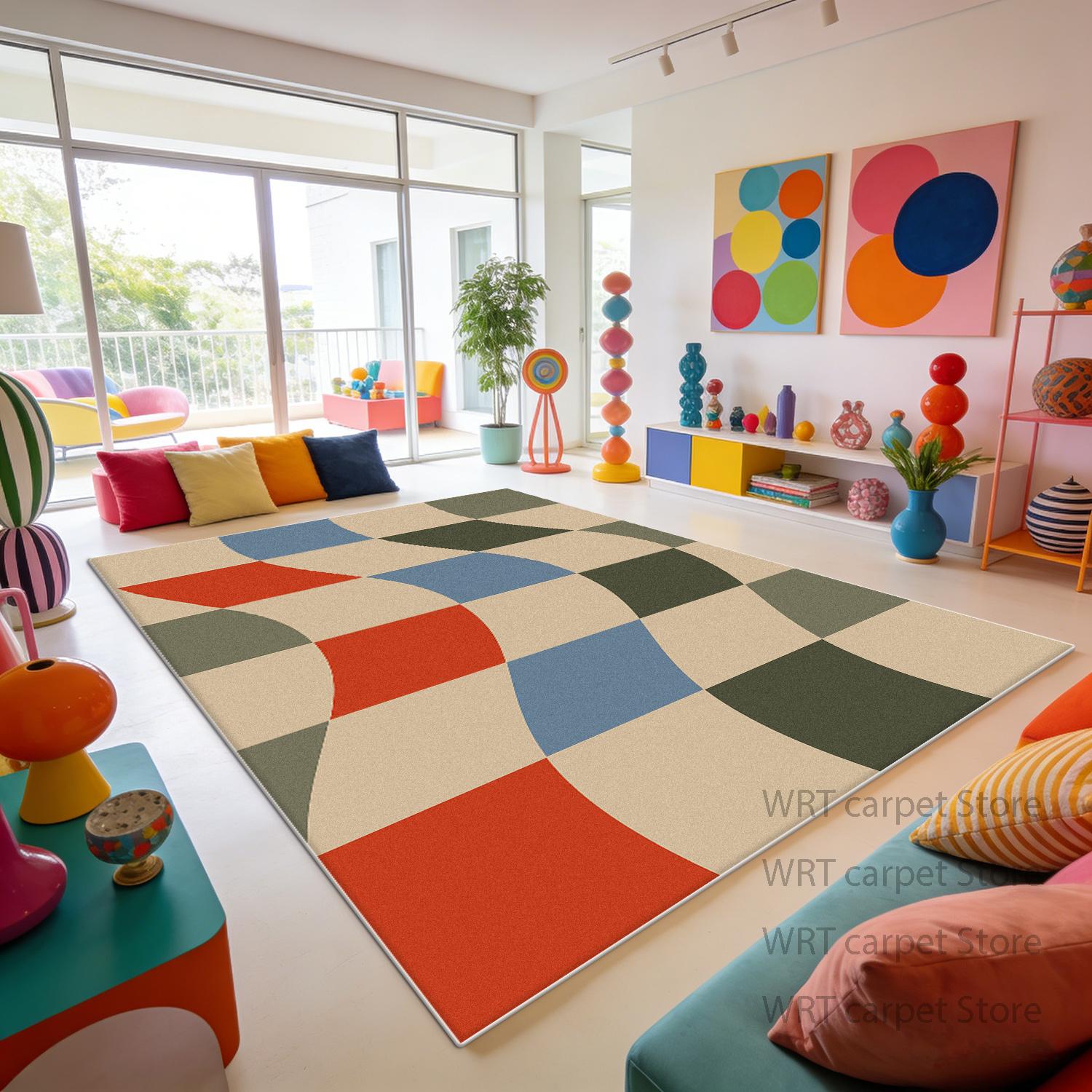

Fashion Geometric Color Block Fluffy Plush Carpet Decoration Home Large Area Living Room Rugs Bedroom Gaming Room Non-slip Mat 60x90cm