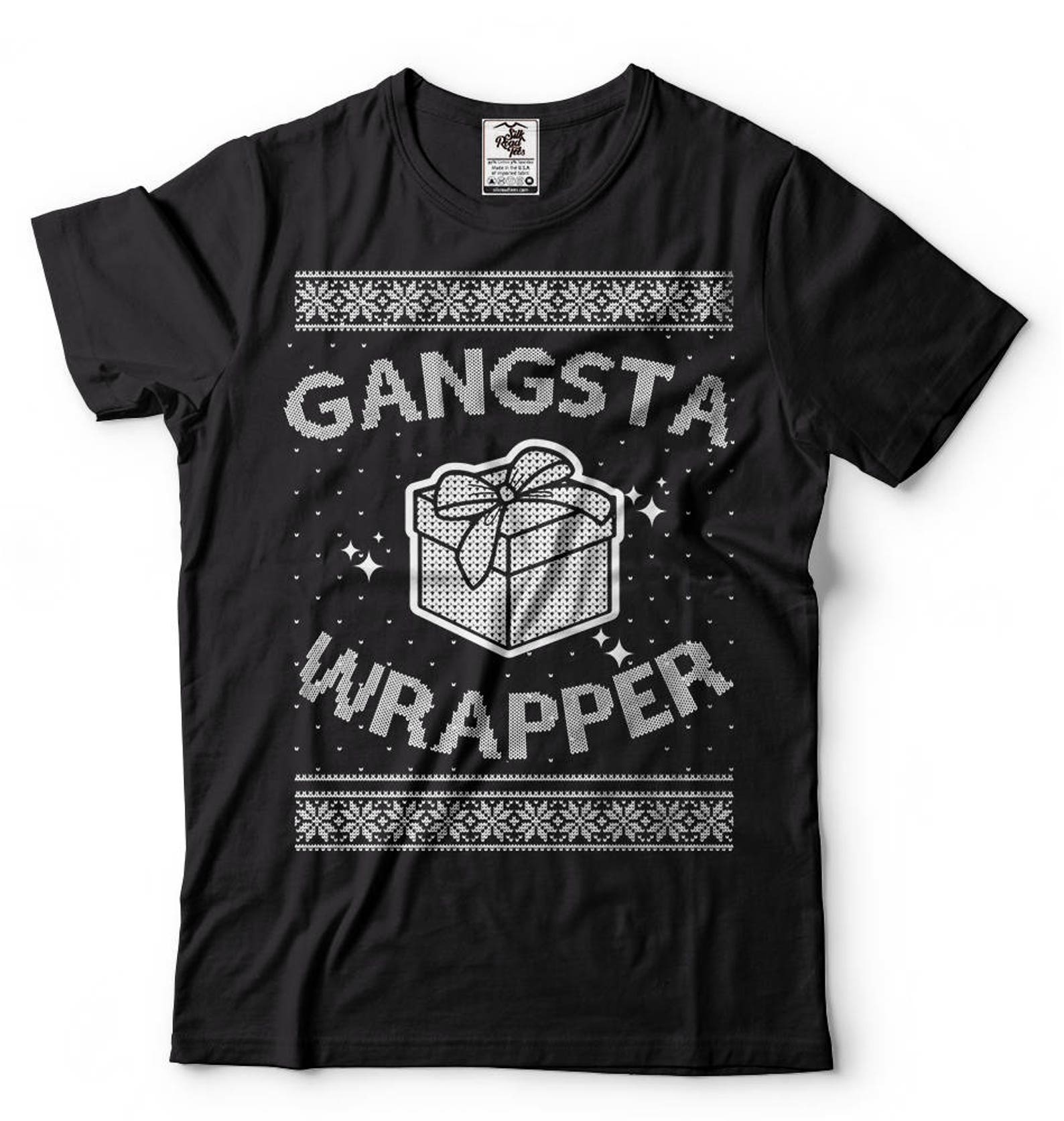 Ugly Christmas Sweater T-Shirt Funny Gangsta Wrapper T-Shirt Xmas Party Tee Shirt M