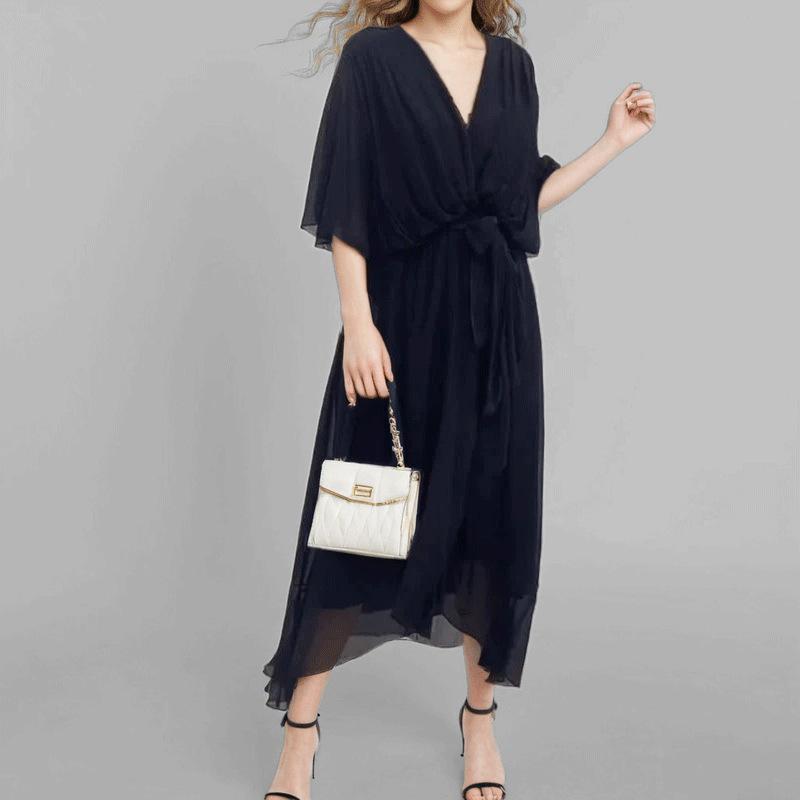New Women's Clothing Elegant and Fashionable Solid Color Bat Sleeve Long Dress for Women