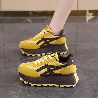 Fashion Spring Women's Shoes Thick Sole Design Patchwork Leather Sneakers Casual Vulcanised Shoes Ladies Outdoor Slip On Walking Shoes
